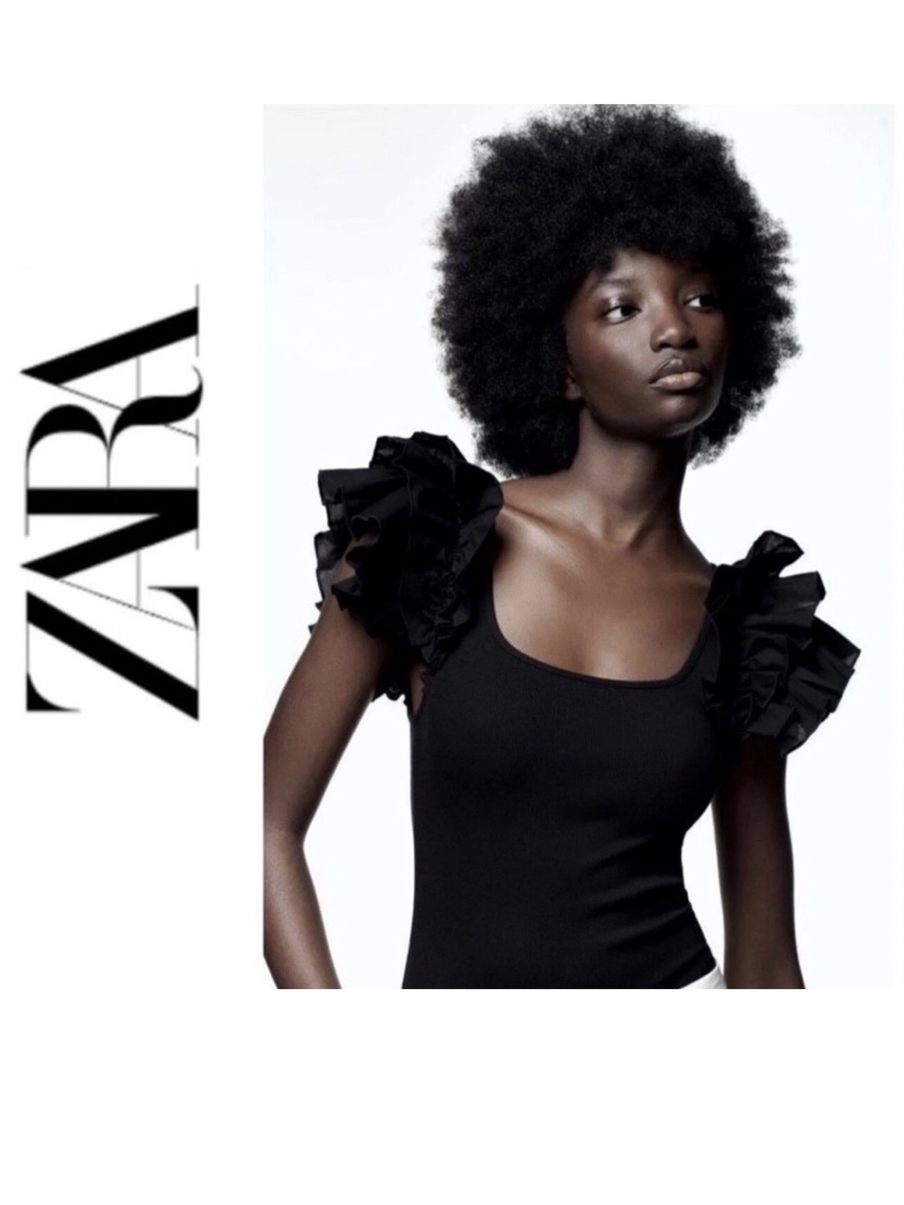 Zara Black Ribbed Ruffle-Sleeve Bodysuit - Picture 8 of 8